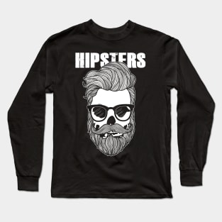 Funny Hipster Skulls 80's Retro Punk Hipster Skull Long Sleeve T-Shirt